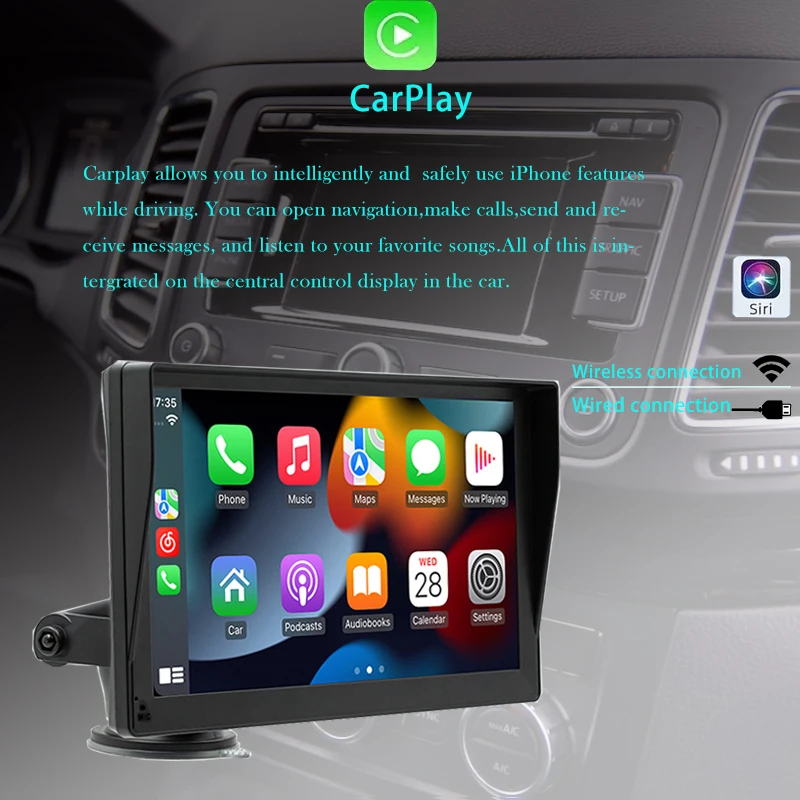 AHOUDY Universal 7inch Car Radio Multimedia Video Player Wireless Carplay And Wireless Android Auto Touch Screen