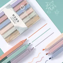 6 PCS Double Side Highlighter Pens Set Kawaii Colored Manga Markers Pastel Stationery Scrapbooking School Supplies