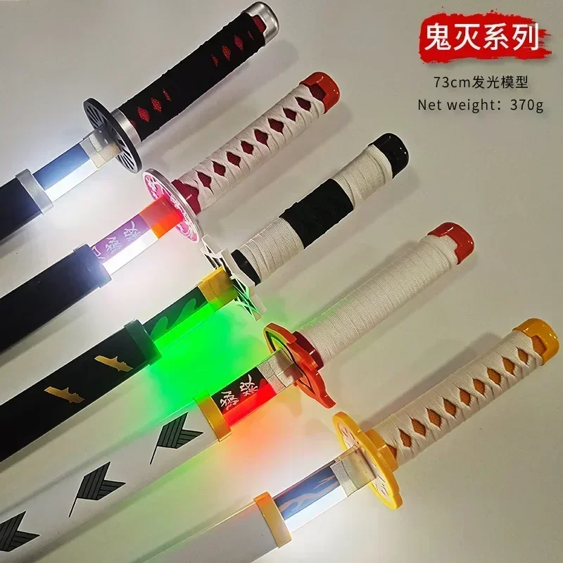 73cm Demon Slayer Katana Glowing Toys Kamado Tanjirou Nichiren Knife Toy Model Cosplay Katana Bamboo Samurai Gifts