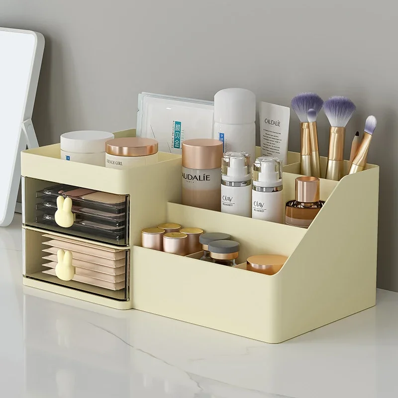 Desktop Makeup Organizer Drawer Type Multi Compartments Skincare Makeup Brush Holder Cosmetic Stationery Storage Box