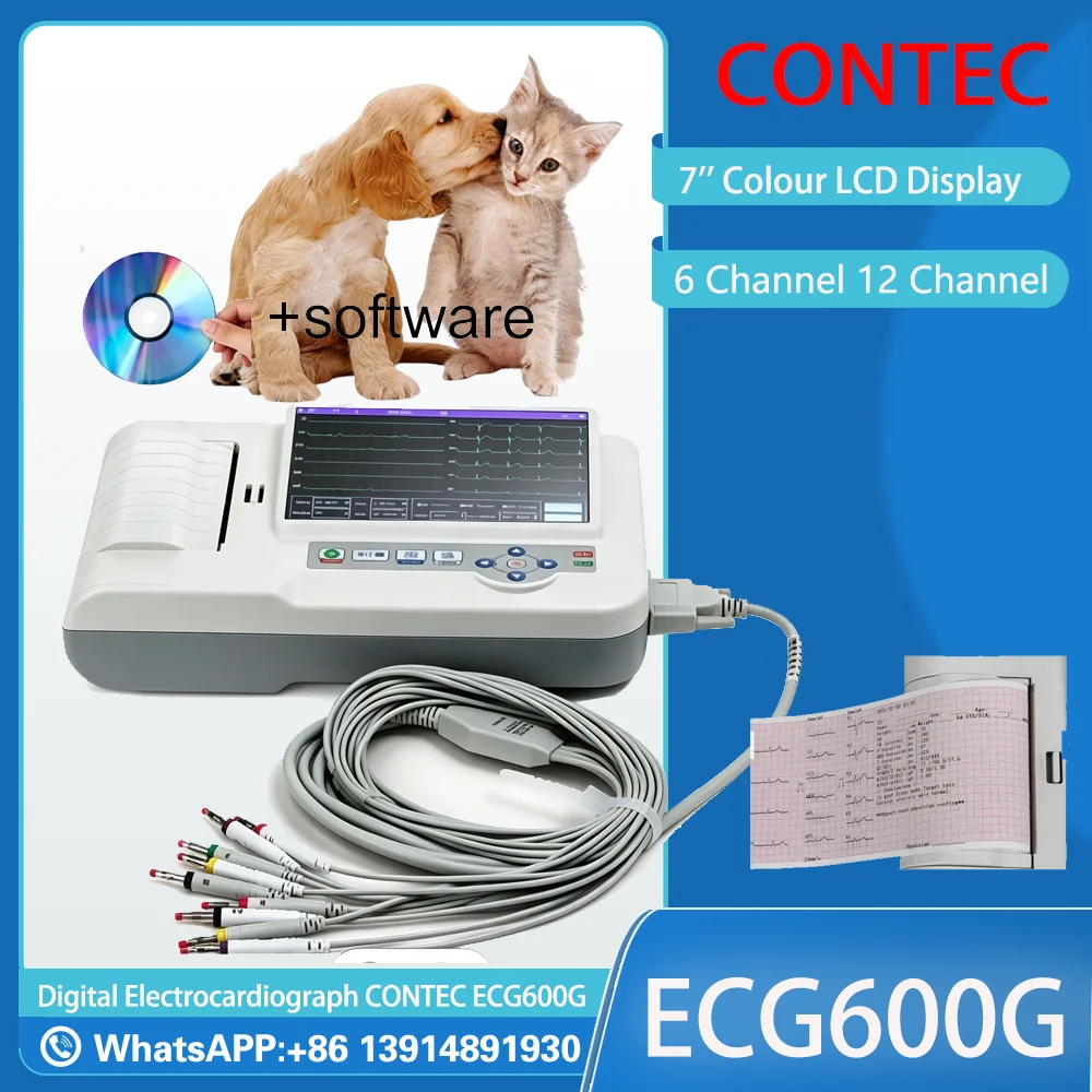 Built-in Thermal Printer ECG Machine CONTEC ECG600G 6 Channel 12 Lead Touch Screen Support USB Data Transmission & PC Sync pet