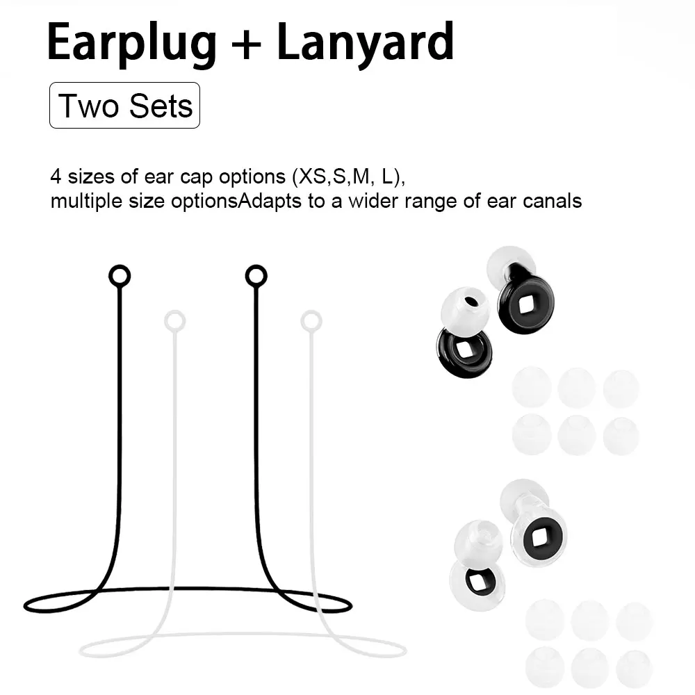 Soft Silicone Earplugs 2 Pack, Comes With 2 Silicone Anti-Lost Ropes, Noise Blocking Ear Plugs for Study & Shower