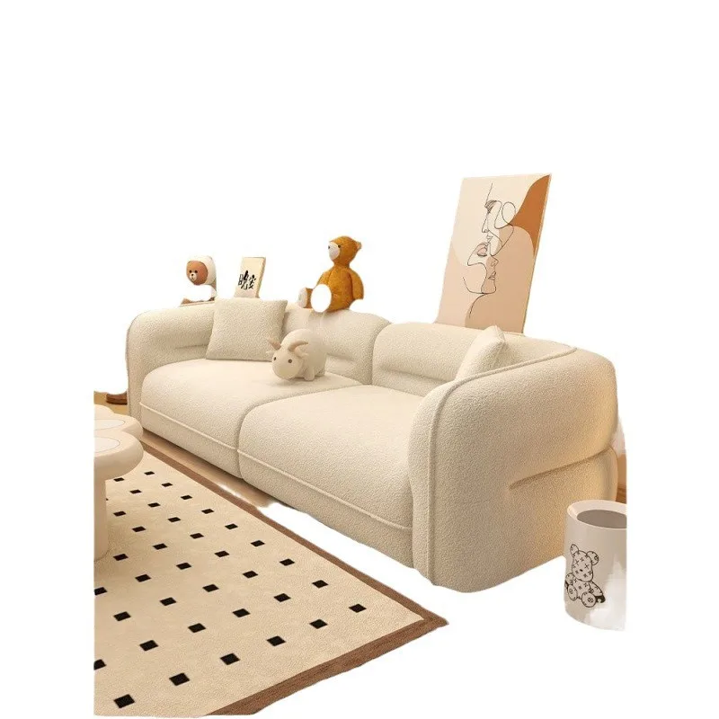 

Cream style Internet celebrity, light luxury lamb wool sofa, modern simplicity, small apartment living room straight row