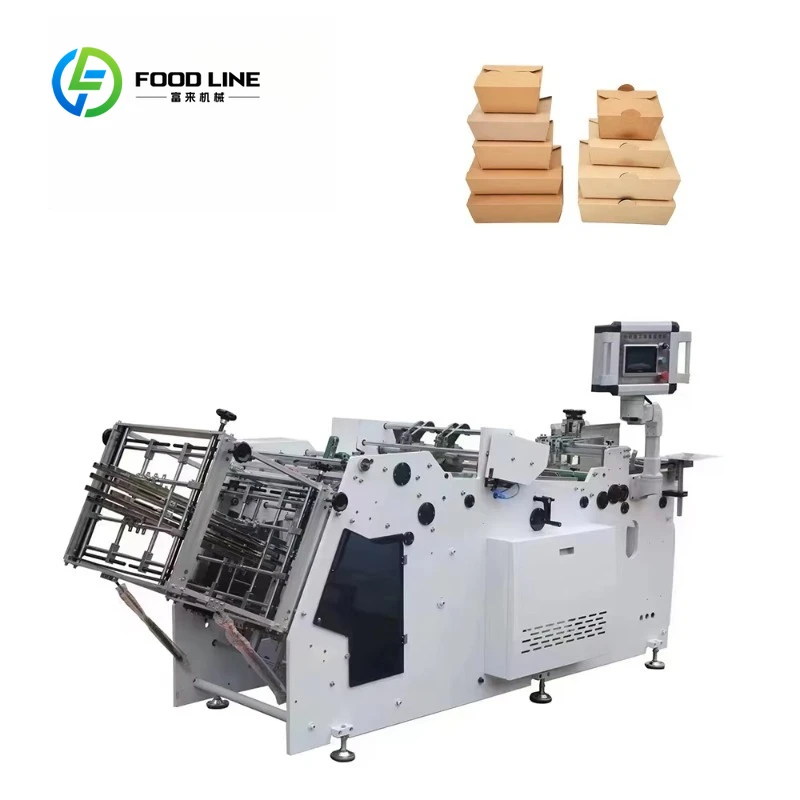 Customize Automatic Biodegradable Box Making Machine Carton Box Erecting Snack Cake Hamburg Take Away Disposable Lunch Box Maker