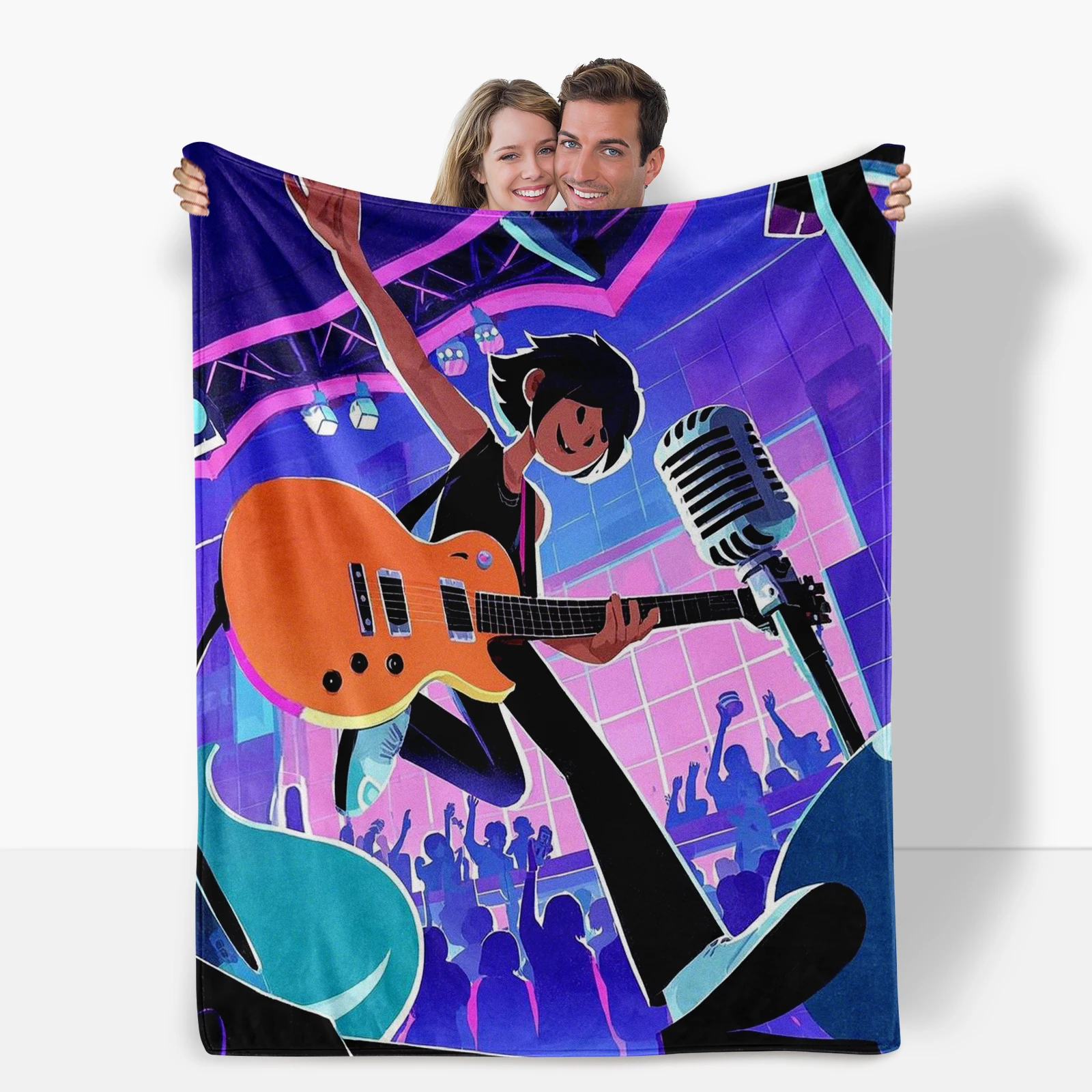 

Unique Artistic Cartoon Musicians At Music Festival Blanket, Enhances Any Room Style.