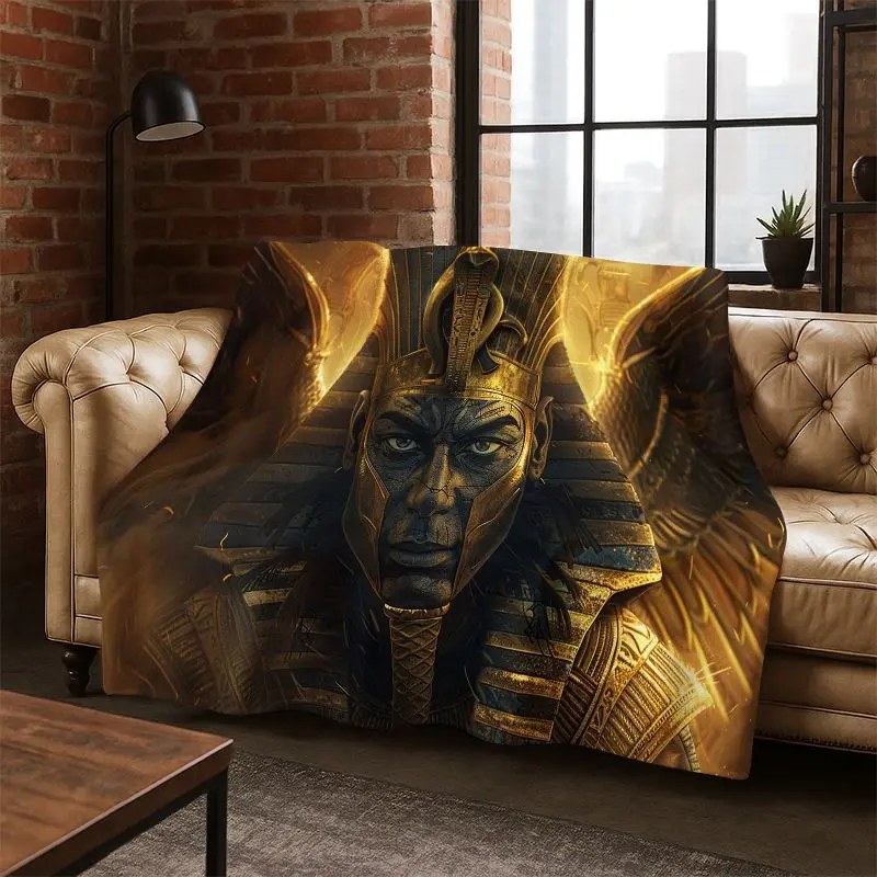 Ancient Egypt Death Anubis Pharaoh Cartoon Flannel Blanket Soft Throw Blanket for Bedroom Living Room Bed Travel Camping Picnic