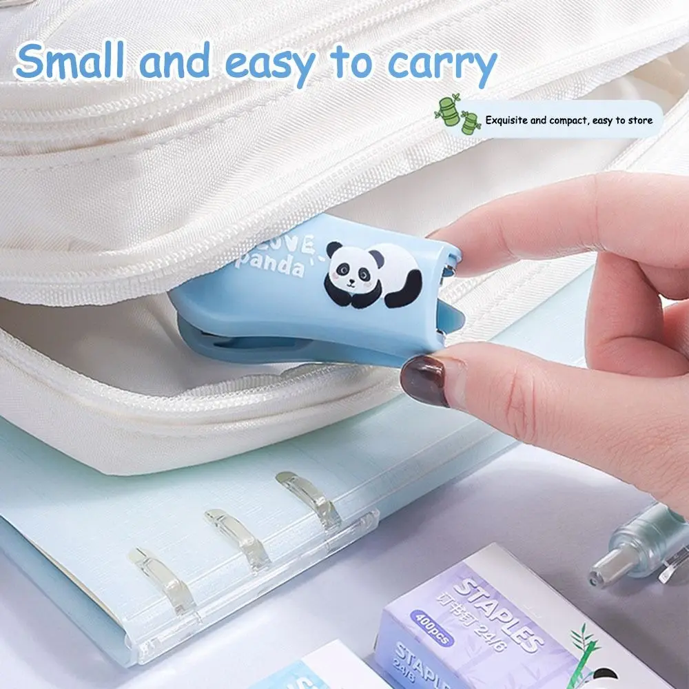 Portable Cartoon Panda Mini Stapler with Staples Multifunctional Paper Binder Binding Machine Office School
