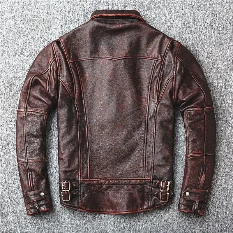 Vintage Men's Genuine Cowhide Leather Coat Motorcyclist Biker Jacket for Male Spring Autumn Fall Outdoor Cloth Windbreaker 6XL