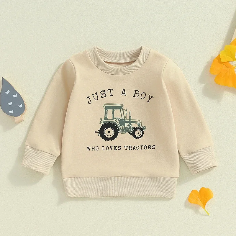 

0-5Y Autumn Kids Boys Sweatshirt Tops Farm Tractor Print Long Sleeve Pullovers Sweatshirts for Toddler Cute Fall Clothes Outfit