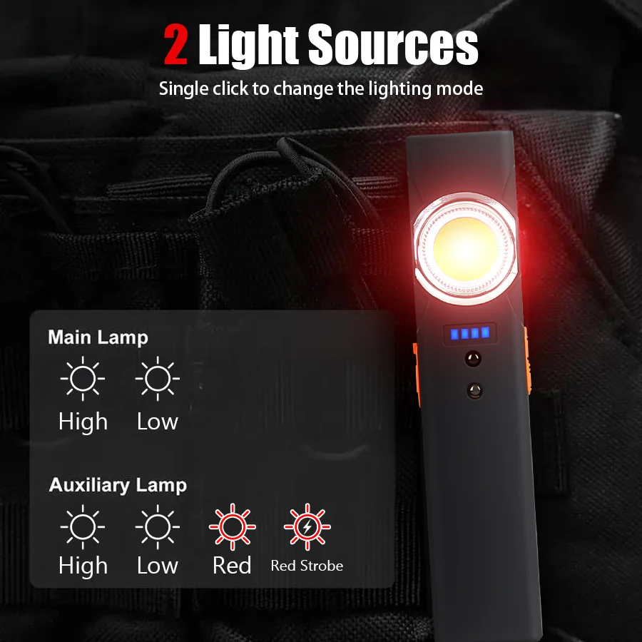 Newly Upgraded Portable Super Bright LED COB Work Light With  Magnetic Built-in Battery Rechargeable Emergency Clip Flashlight