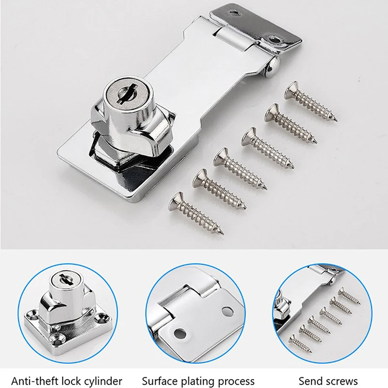 1pc Safety Keyed Hasp Lock Stainless Steel Twist Knob Keyed Locking Hasp Catch Latch Door Lock for Small Doors Cabinets