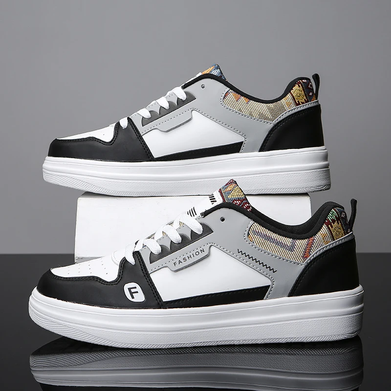 男性ソリッドカラーボードシューズトレンディレトロレースアップスニーカーカジュアル大きいサイズ39-47スポーツシューズ通気性滑り止めメンズシューズ