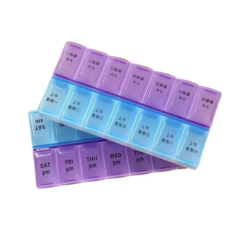 Weekly Pill Box Organizer Cases Portable Pillbox 7 Days 14 Grids Pills Container Storage Tablets Vitamins Medicine Fish Oils 1pc