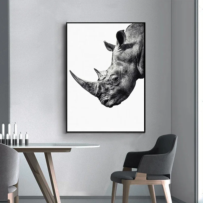Multiple sizes 1pc frameless Canvas Painting,Black and White Rhino Wolf Tiger Lion Face Elephant Panda Horse Poster  Canvas Pain