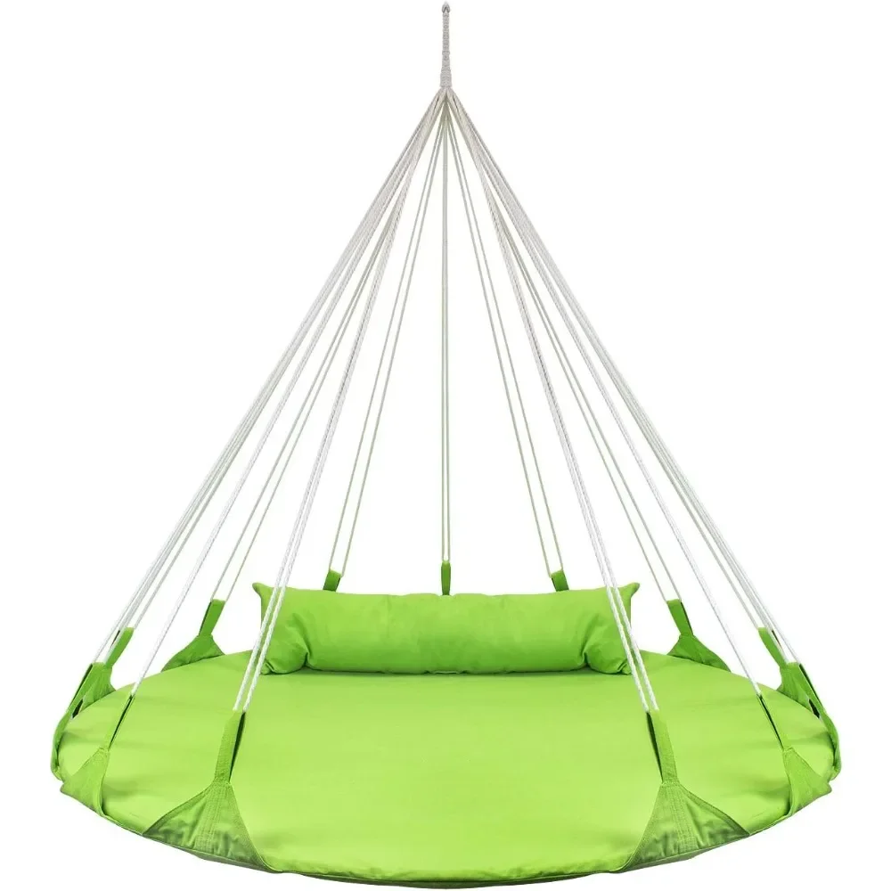 

Premium Cotton Double Hammock Daybed Saucer Swing Lounger - 264lbs Spinner Swing w/Pillow - Easy Setup Sturdy Tree Swing