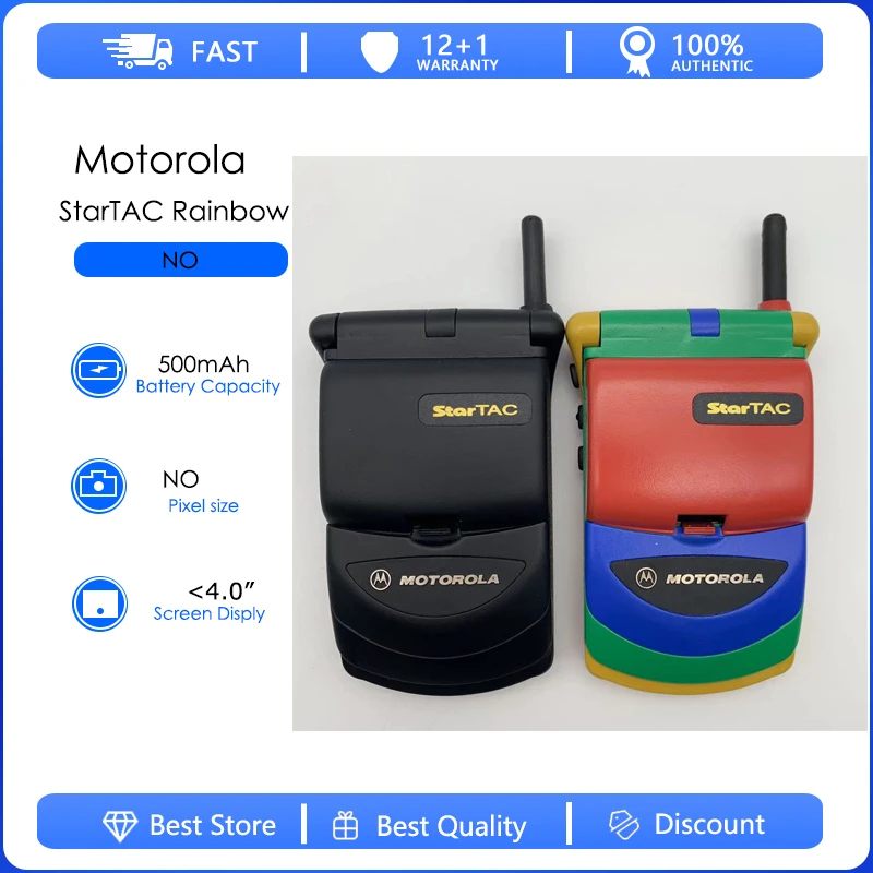 Motorola StarTAC Rainbow reacondicionado, batería extraíble original de 500mAh, teléfono móvil al por mayor, envío gratuito, solo compatible con inglés