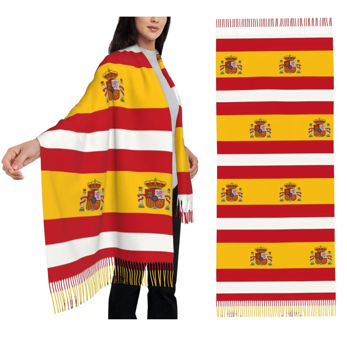 

Spanish Flag Scarf Tassel Scarves for Women Soft Warm Shawls and Wraps Long Fall Winter Shawl Wrap