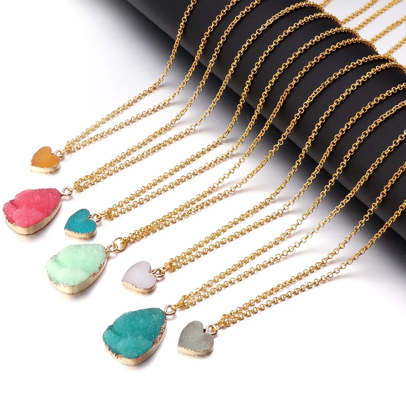 1 قطعة رومانسية ملونة الحب القلب الراتنج قلادة الفولاذ المقاوم للصدأ سلسلة مزيج من مزاجه الخوخ القلب قلادة