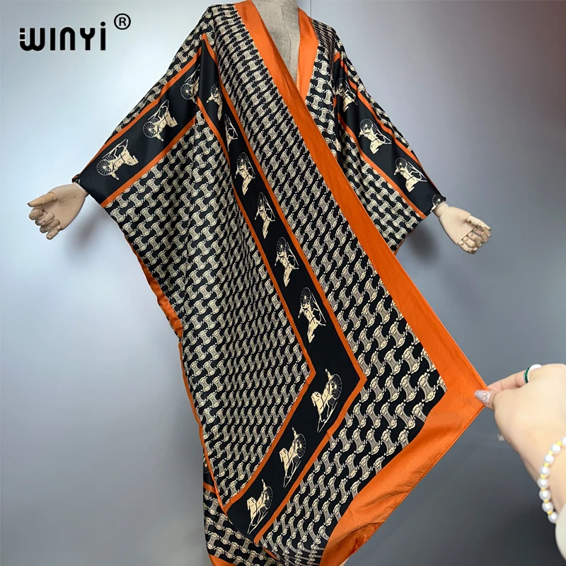 WINYI summer Africa kimono africa Bohemia print beach cover up maxi dress cardigans beach wear women 2025 abaya dubai luxury