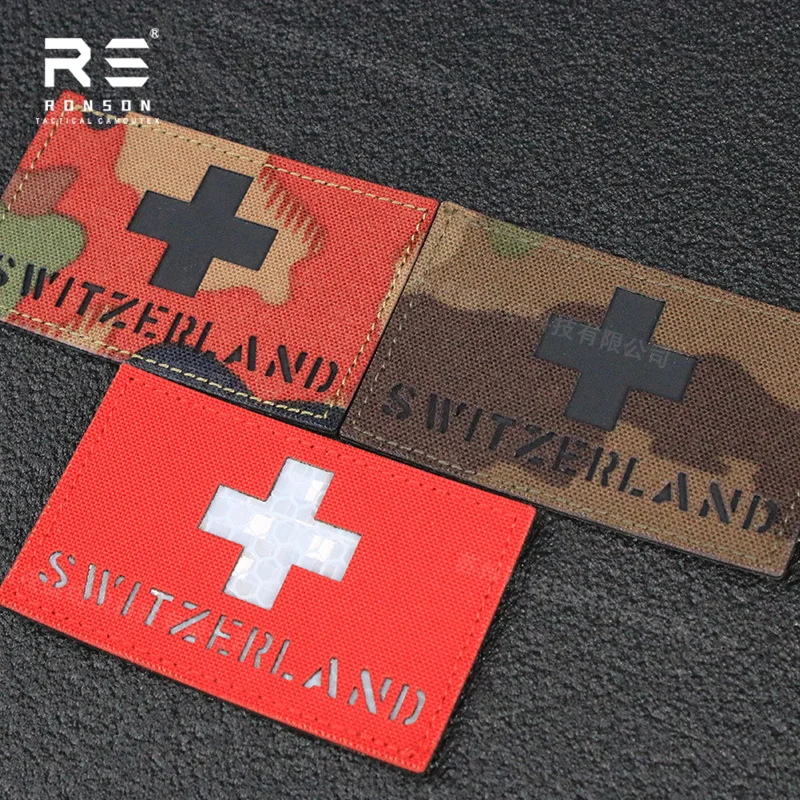 Switzerland Camouflage Flag Patch Laser Cut Reflective NIR IRR Patches for Tactical Gear Equipment Customize Colors and Sizes