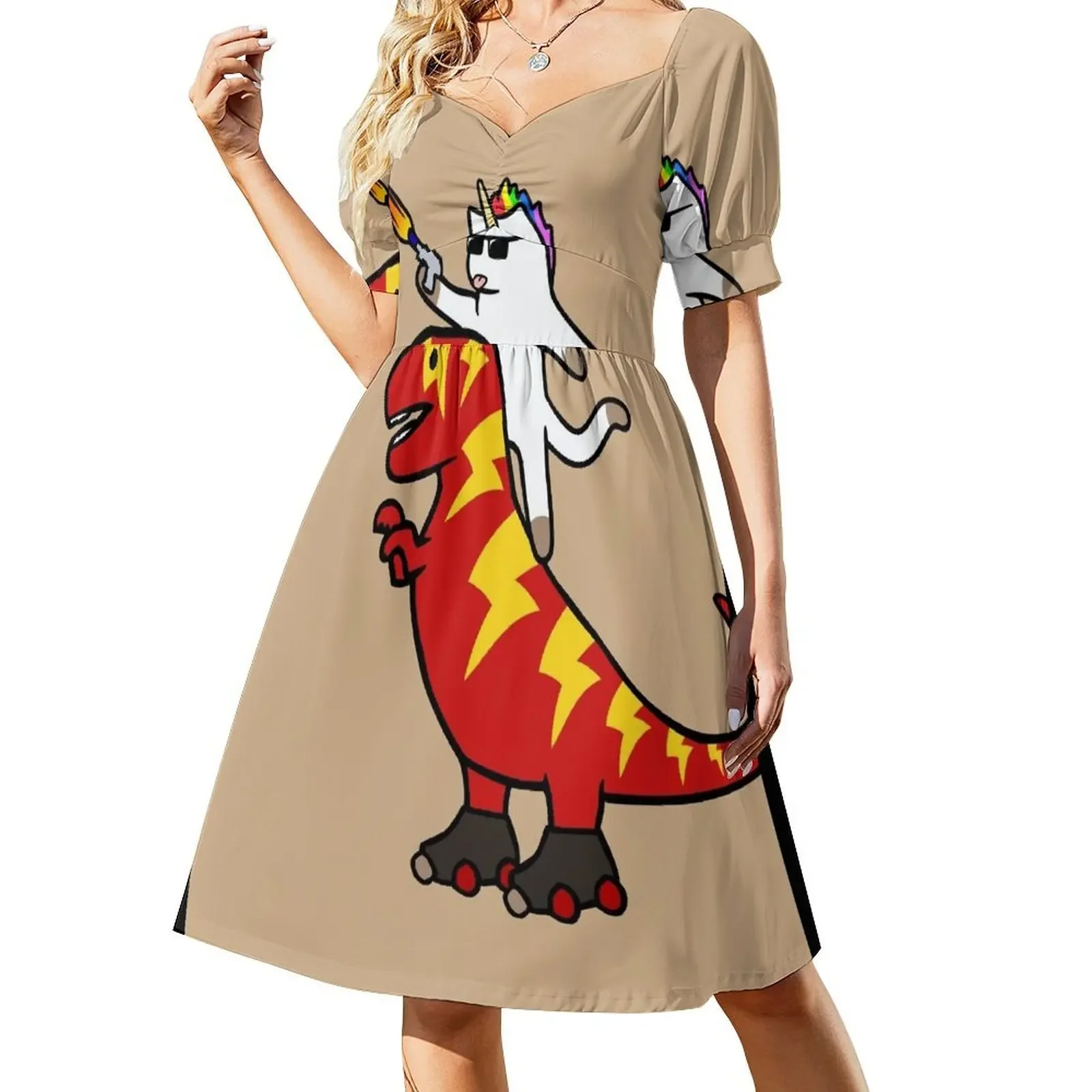 

Unicorn Cat Riding Lightning T-Rex Sleeveless Dress womens dress long dresses for women Dress