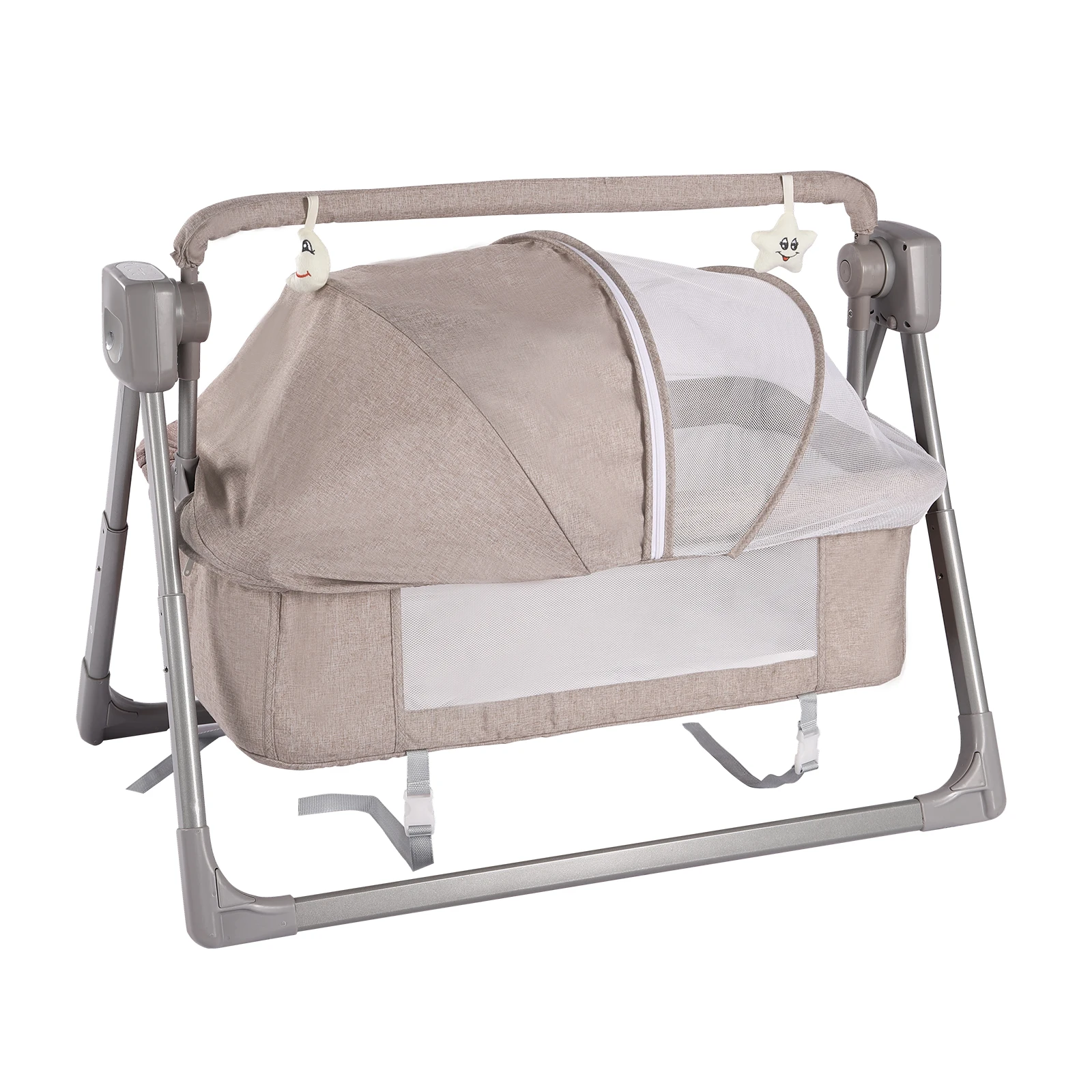 Portable Baby Bassinet, Bluetooth Music, Adjustable Vibrations, Stable Aluminum Frame, Easy Setup