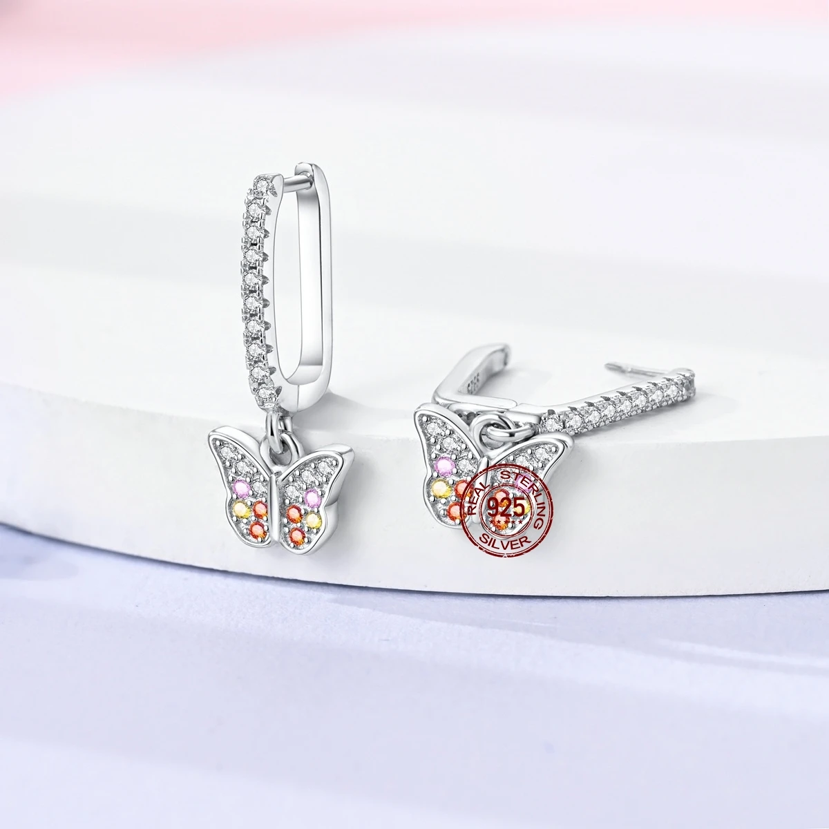 New 925 Sterling Silver Women\'s Princess Blue Shiny Zircon Butterfly Design Earrings For Party Exquisite Jewelry Gift