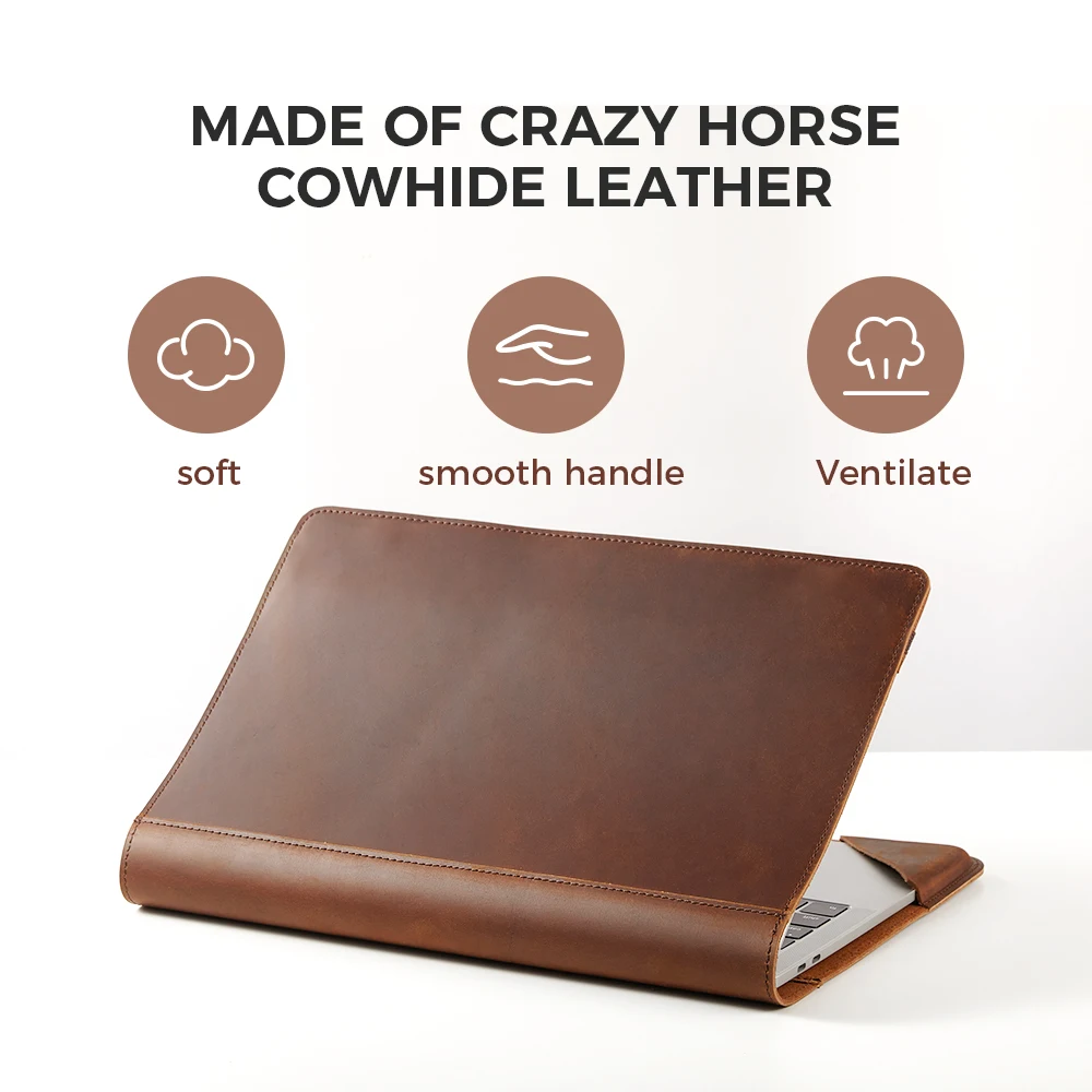 TOMOCOMO Genuine Leather Tablet Sleeve Case For Macbook Pro 13.3\'\' 15.5\'\' 16.2\'\' Crazy Horse Leather Men Laptop Protective Cover