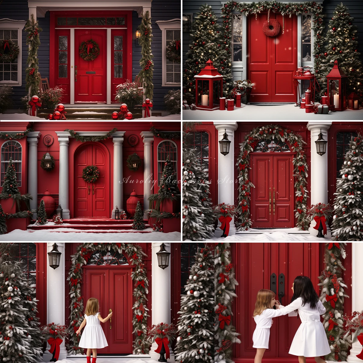 

Christmas Decor Red Door Backdrops Kids Baby Photography Props Child Adult Photocall Decors Xmas Trees Wreath Background