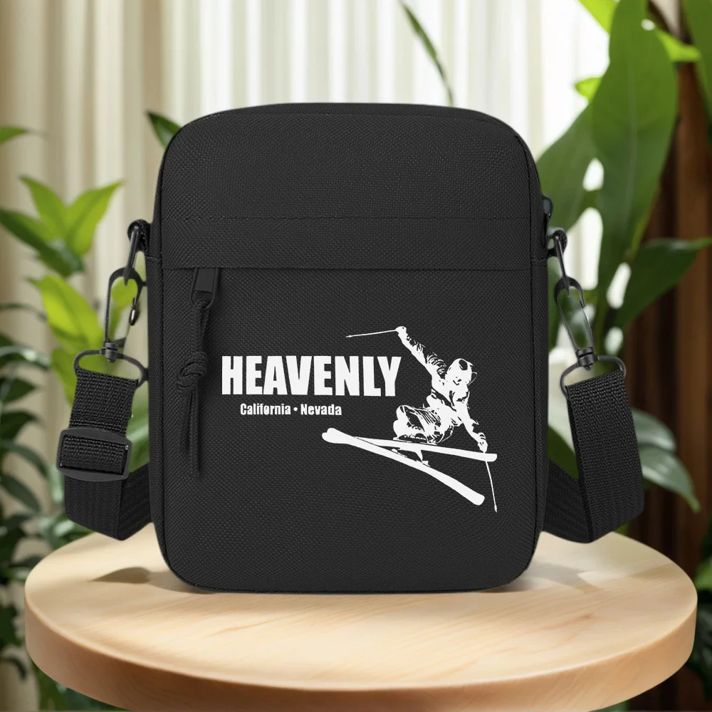 Skiing athlete airborne on the snow Men Crossbody Bag Single Shoulder Women Cartoon Anime Film Printing Design Unisex
