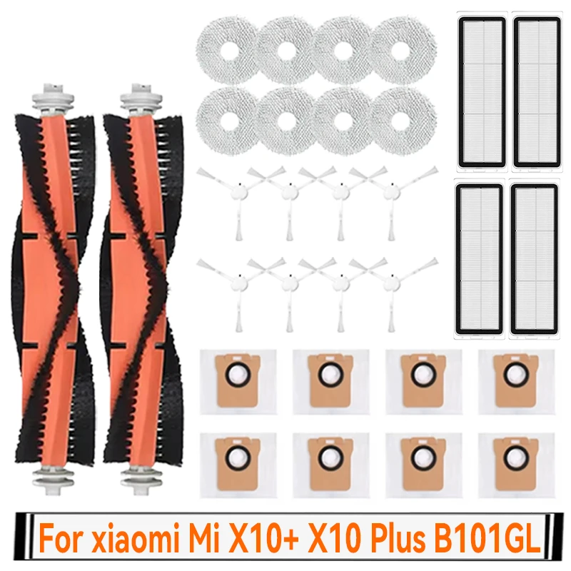 For Xiaomi Robot Vacuum X10+ X10 Plus B101GL Spare Parts Accessories Main Side Brush Hepa Filter Dust Bag Rag Mop Stand Dust Box