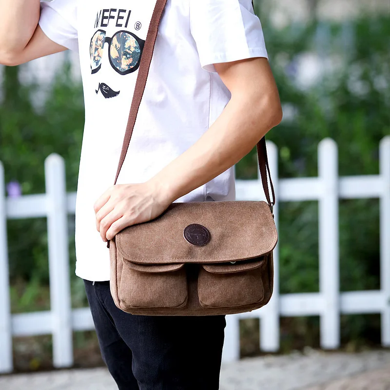 Retro Men\'s Single Shoulder Bag Canvas Korean Casual Business Messenger Bag Large Capacity Travel Crossbody Bag Quality Handbags