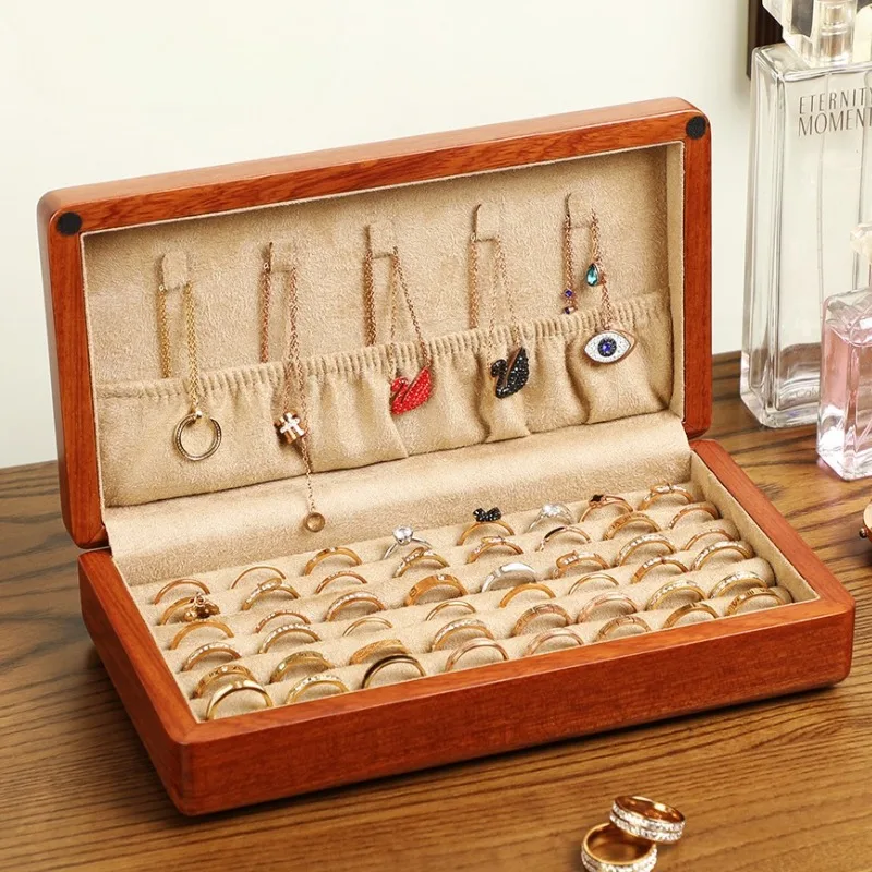 

Solid Wood Ring Box Minimalist Necklaces Storage Boxes Portable Retro Jewelry Display Case Jewellery Organizer Showcase Gift