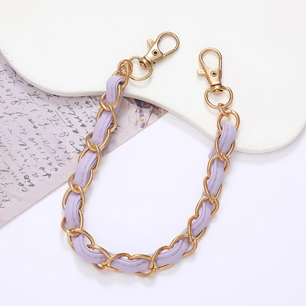 Vintage PU Leather+Metal Chain Strap For Handbag Women Fashion Wrist Strap Phone Lanyard DIY Replacement Purse Handles Bag Part