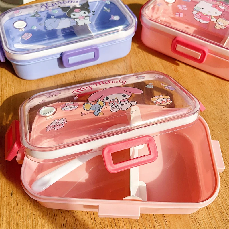 Hello Kitty Y2K Sanrio Plastic Lunch Box Kawaii Anime Kuromi My Melody Cinnamoroll Tableware Microwave Cartoon Sealed Bento Box