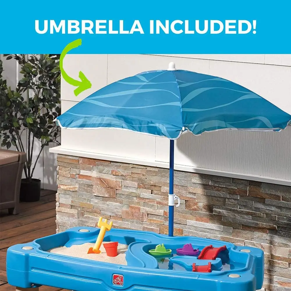 Cascading Cove Sand and Water Table, Kids Activity Sensory Playset, Comes with Umbrella, Summer Outdoor Toys, 7 Piece Toy Access