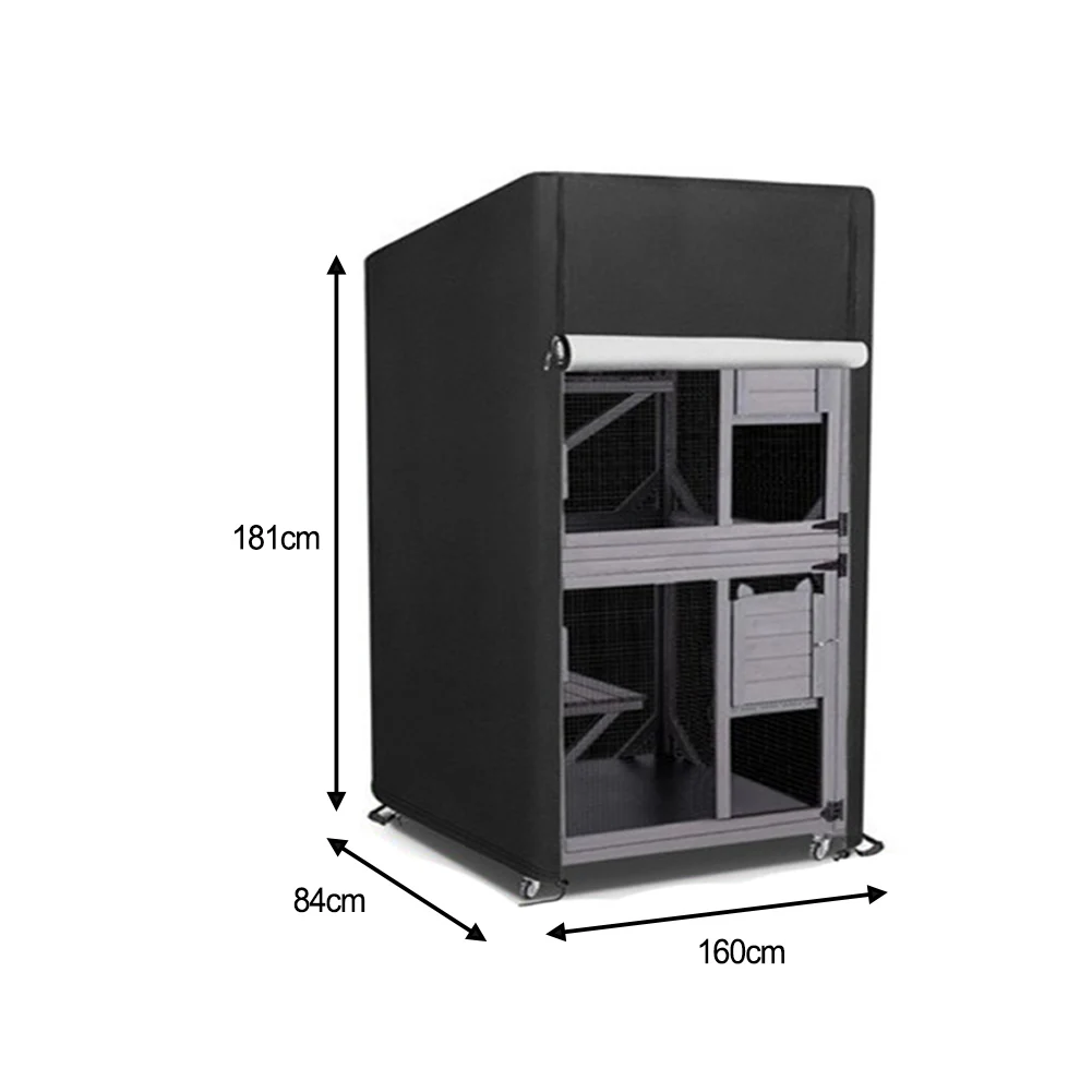 Waterproof Cat House Cover in 420D Oxford Fabric with Adjustable Drawstring and Rollable Front for Outdoor Catteries