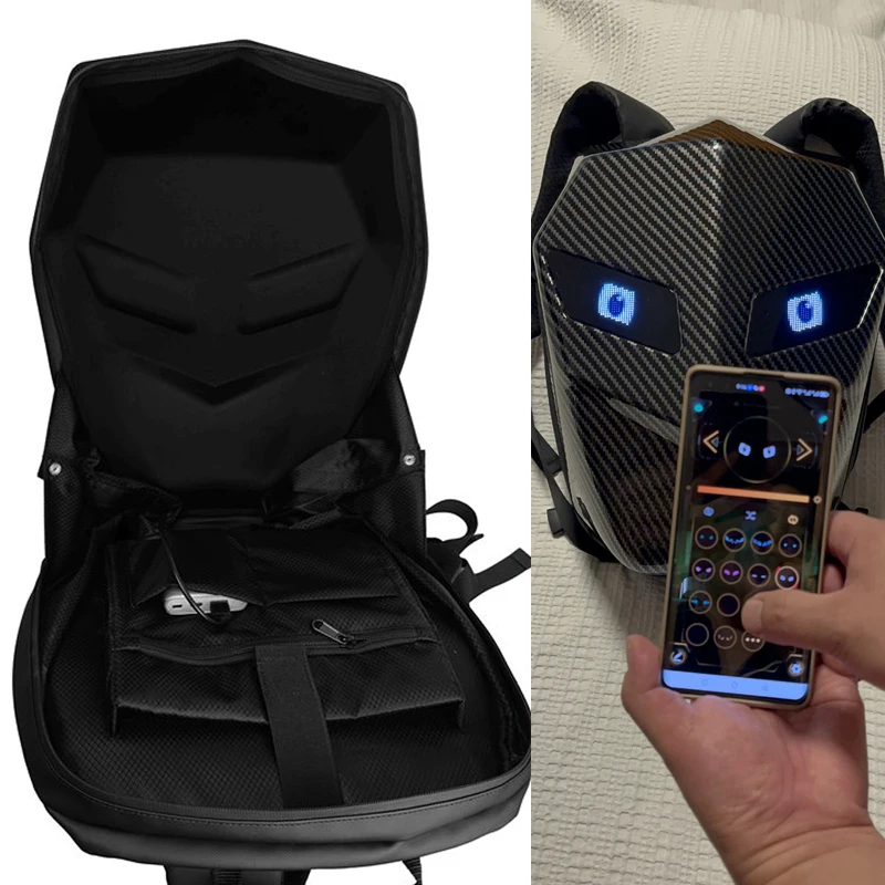 Motorcycle Backpack With LED EYE DIY Riding Bag APP Control Locomotive Mochila Hard Shell 14 Inch Notebook Rainproof