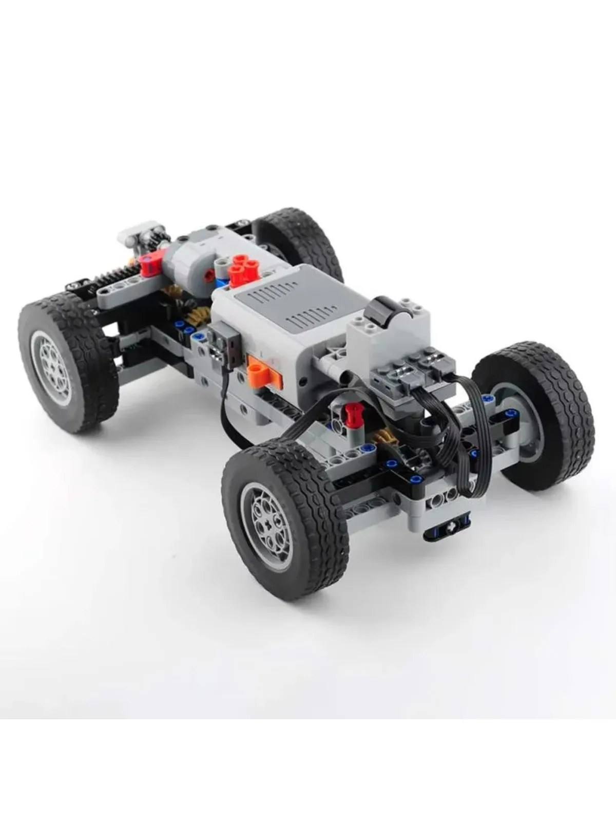 Podwozie elektryczne 4WD do modeli RC, zestaw czterokołowy z pilotem IR, serwomotorem M i schowkiem na baterie AA, kompatybilne z Lego MOC — 2