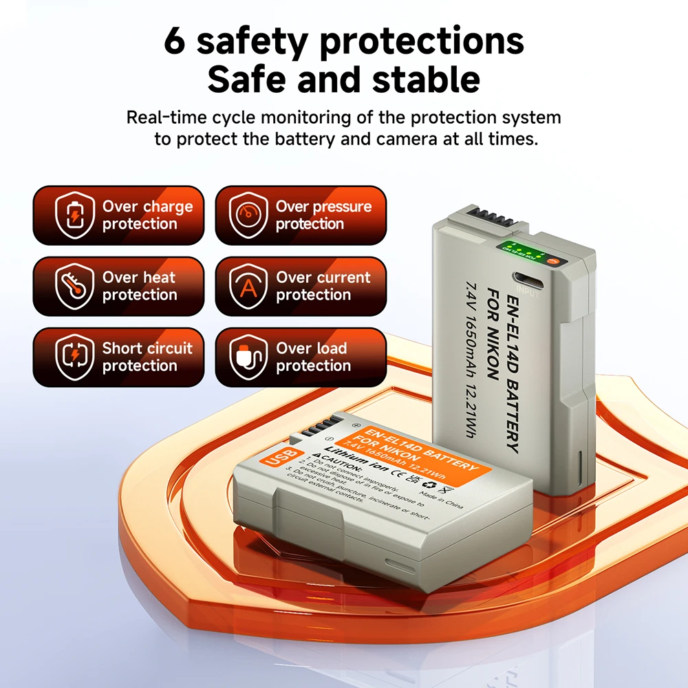 PALO 1650mAh EN EL14 EL14a EN-EL14 EN-EL14a USB Camera Battery For Nikon P7000 P7800 D3100 D3400 D3500 D5100 D5300 D5600 P7700