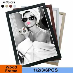 4 Colors A4 Picture Frame1/2/3/6PCS Wood Canvas Photo Frame 8x12inch Black White Brown Photo Frames Home Decor Poster Frame