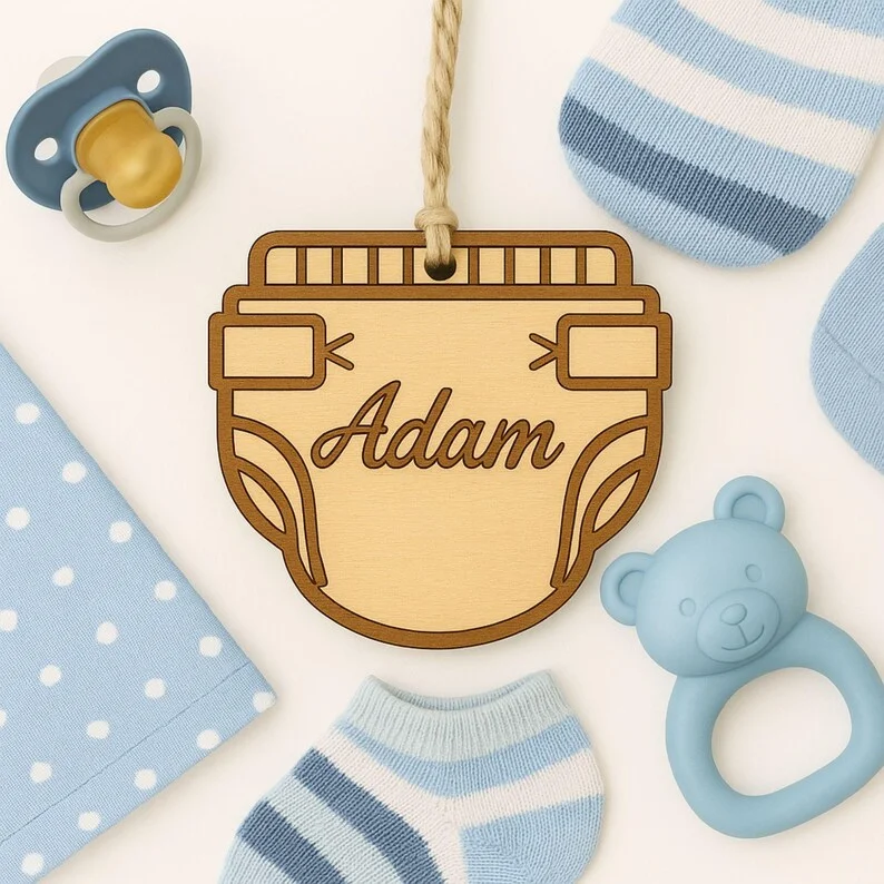 Personalized Wooden Baby Name Tag, Custom Newborn Name Announcement Sign, Newborn Photo Prop Keepsake for Baby Shower Gift