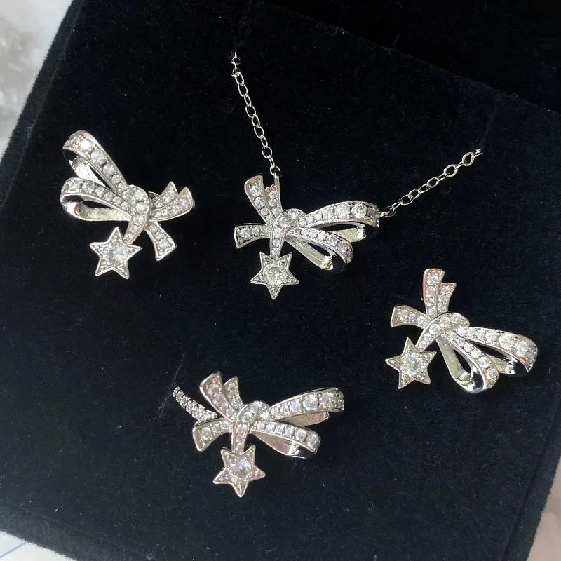 

MDL Moissa!ite style Knot Butterfly Set 18K Plated Radiant Multi-Cut Zirconium Light Luxury Meteorite Niche Goddess Earrings