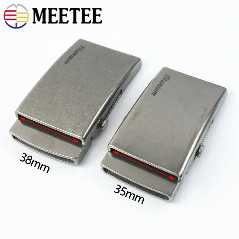 Meetee 1Pc 35/38mm Pure Titanium Belt Buckles Anti-allergy Toothless Roller Automatic Buckle Belts Head Clasp DIY Leather Craft