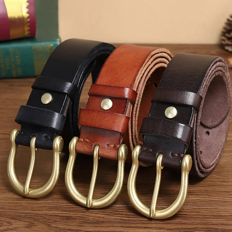 

Copper Buckle Belt, Men's Genuine Leather Needle Buckle Head Layer, Pure Cowhide, Simple And Versatile Retro Casual Belt