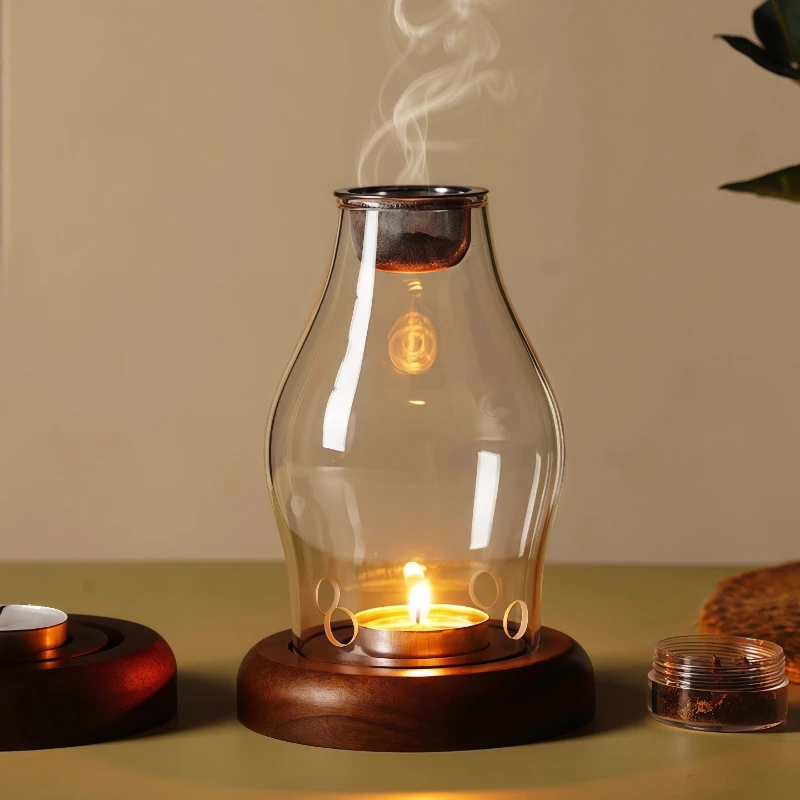 Incense Burner & Candle Lamp Vintage Glass & Resin Aromatherapy Holder Fire-Isolated Safe Design Heat-Resistant Durable Decor