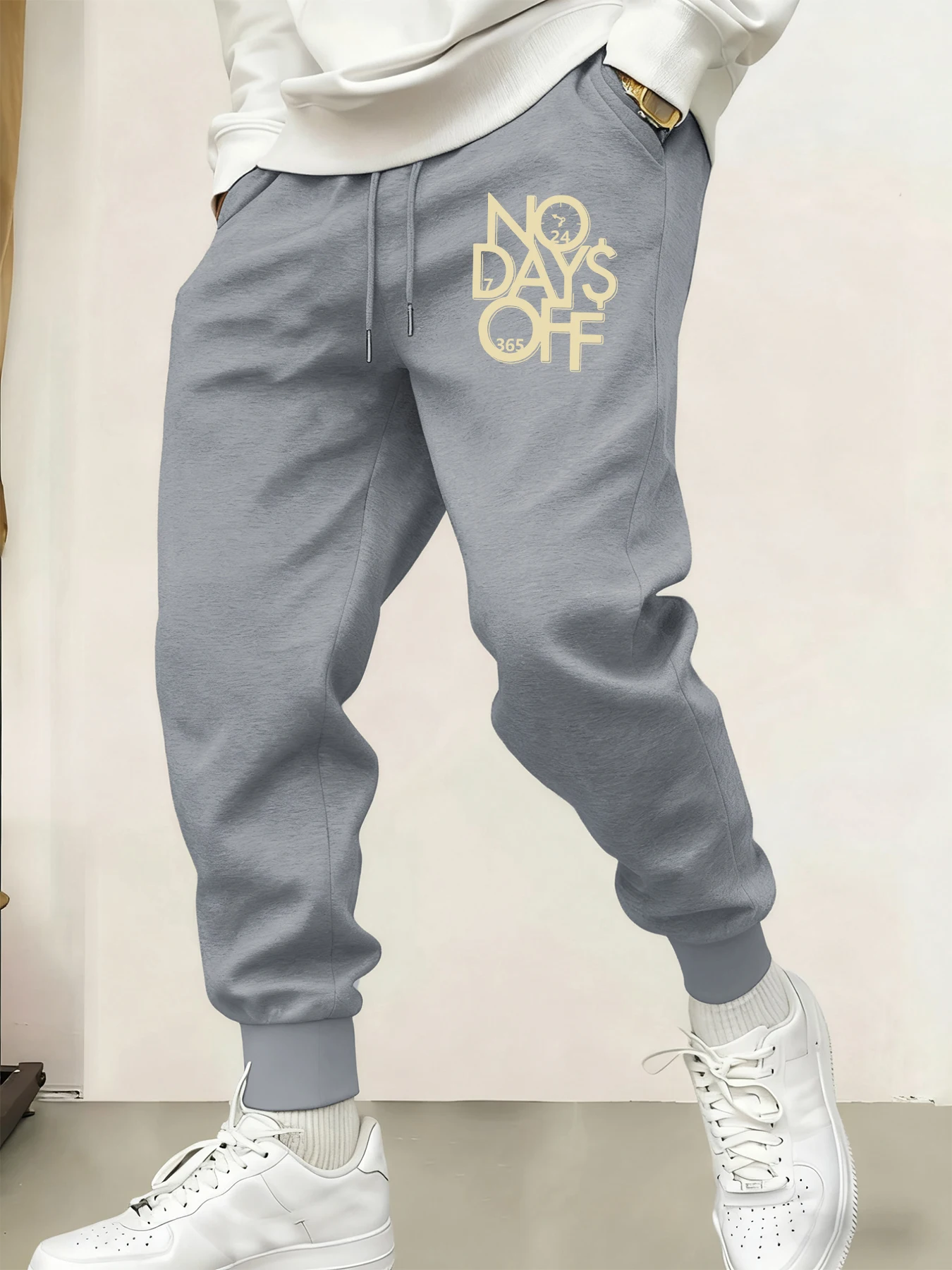 

No Days Off Print Warm Pocket Sweatpants Mens Comfy Jogging Pants Fleece Autumn Sweatpant Basics Sport Britches Casual Trousers