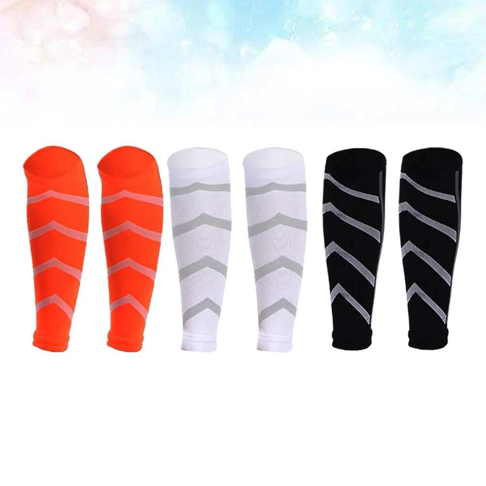 

3Pairs Calf Compression Sleeves Footless Running Socks Black White Orange Premium Breathable Support for Leg Pain Circulation