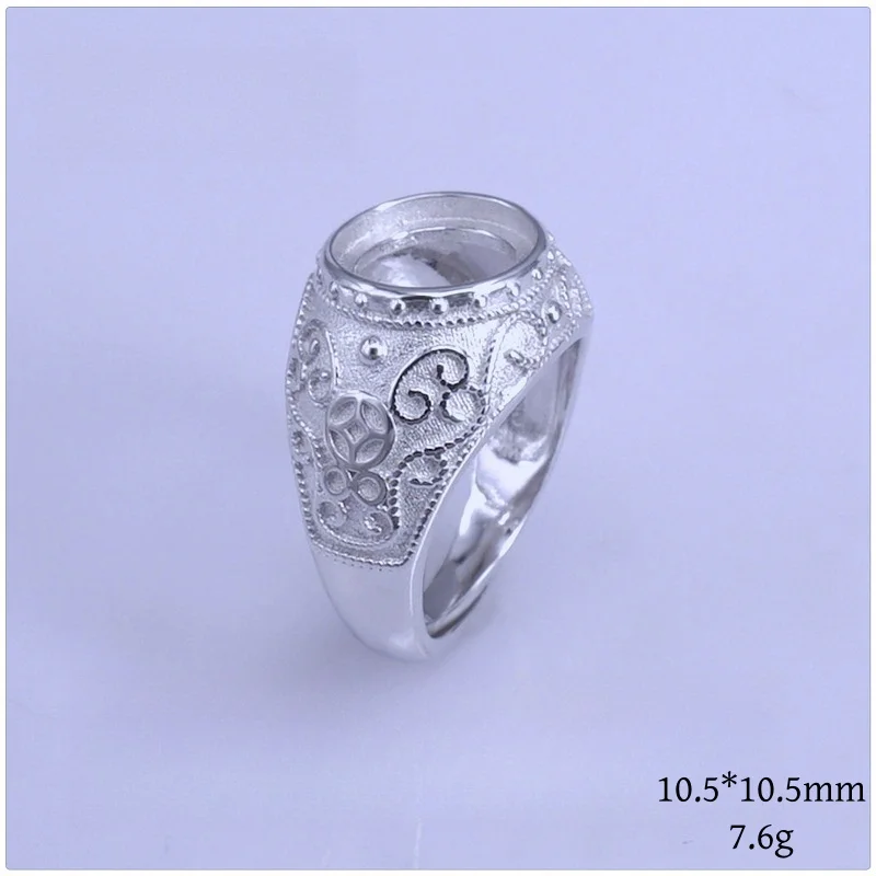 Inlay10.5/14*17/13*18/15*20mm Large Size Gemstone S925 Sterling Silver Ring Empty DIY Support for Men Fine Fashion Charm Jewelry