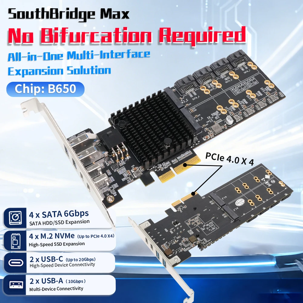 【¥18,478】Lekuo SouthBridge Max No Bifurcation PCIe 4.0 to 4 M.2 NVMe SSD 拡張ボード-アリエク特価アラート